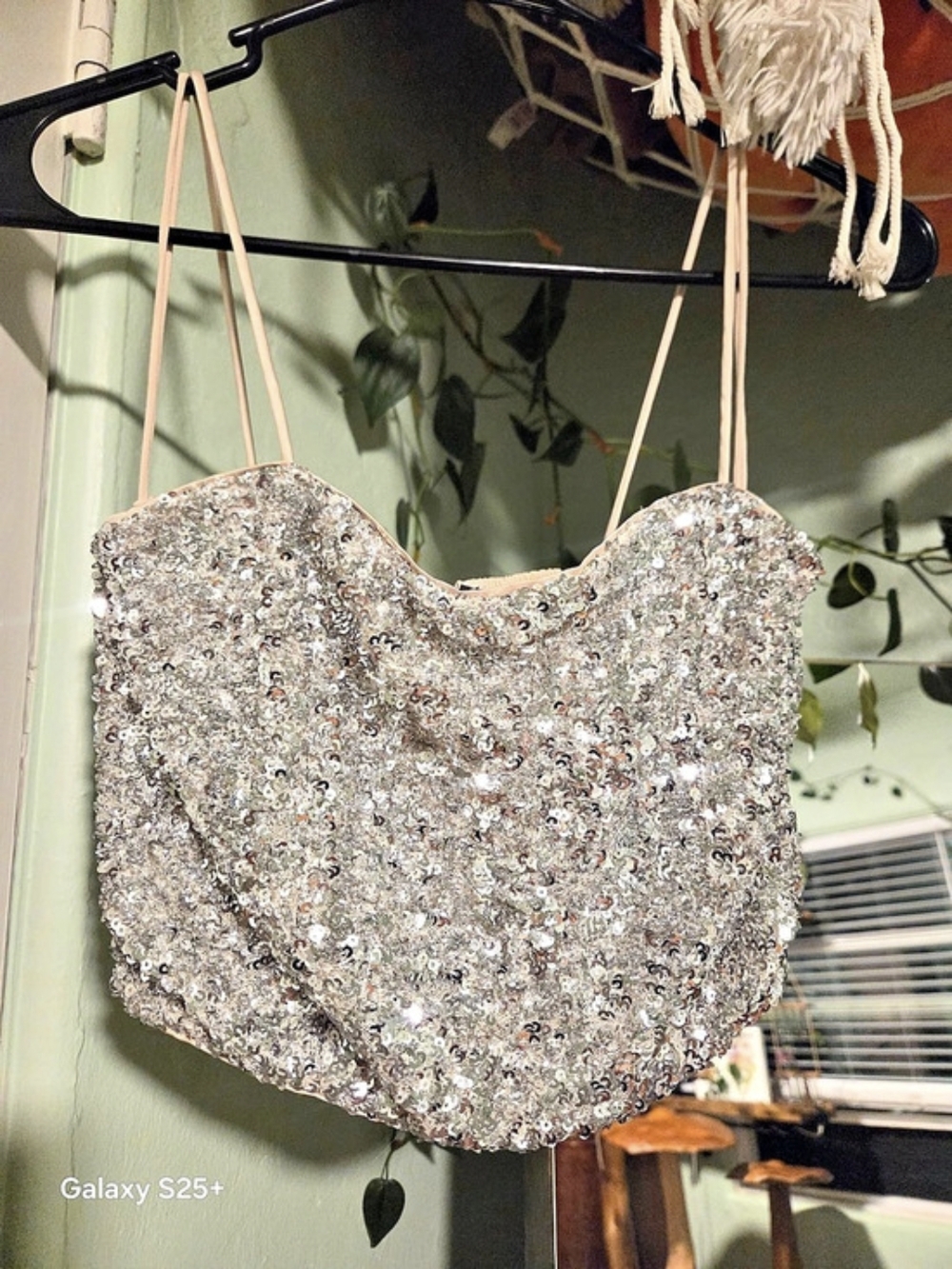 Alice + Olivia Sequin Camisole in Silver & Beige
